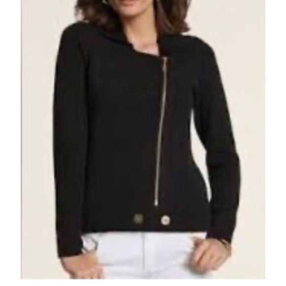Chicos Black Asymmetrical Zip Jacket Size 1/M8  Gold Hardware - Picture 1 of 6